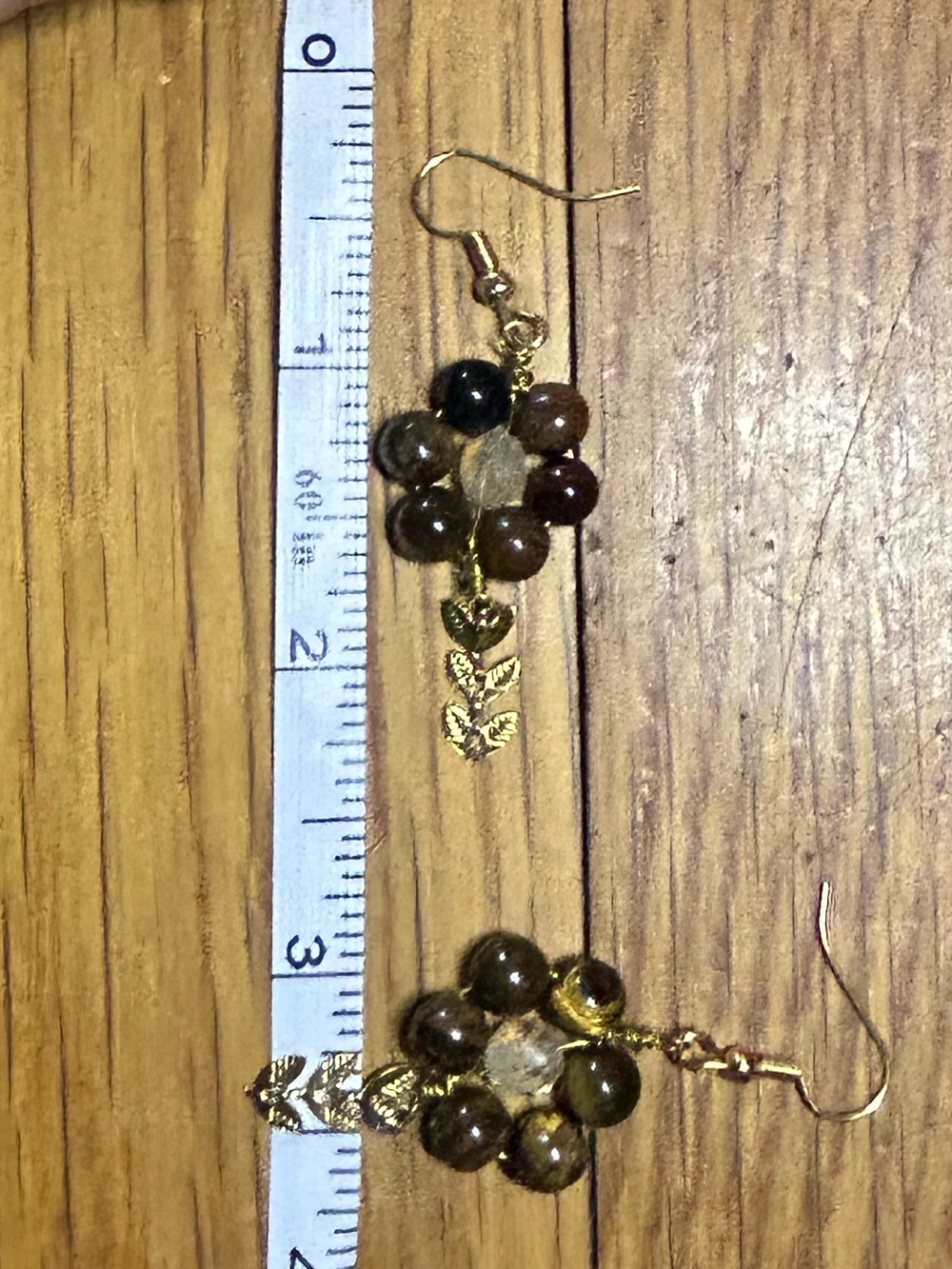 3/$25 Tiger's Eye Flower Drop Earrings - Picture 3 of 6